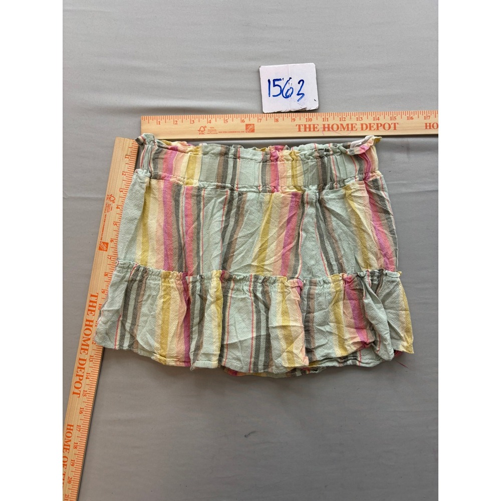 Vanilla Star Womens Multi Color Striped Ruffle Mini Skirt Size M Linen Blend